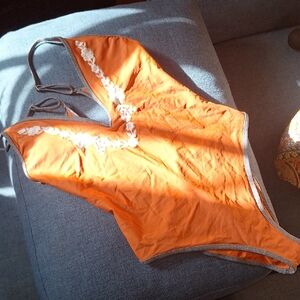 Aerie Orange One Piece Swimsuit with White Accents